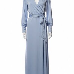 Eloquii Sky Blue Long Sleeve Maxi Dress with off centered left split. NWT